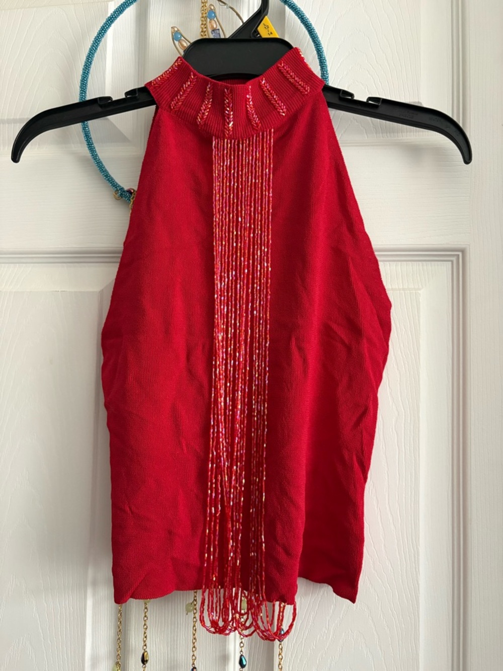 Passport Red Beaded Halter Camisole